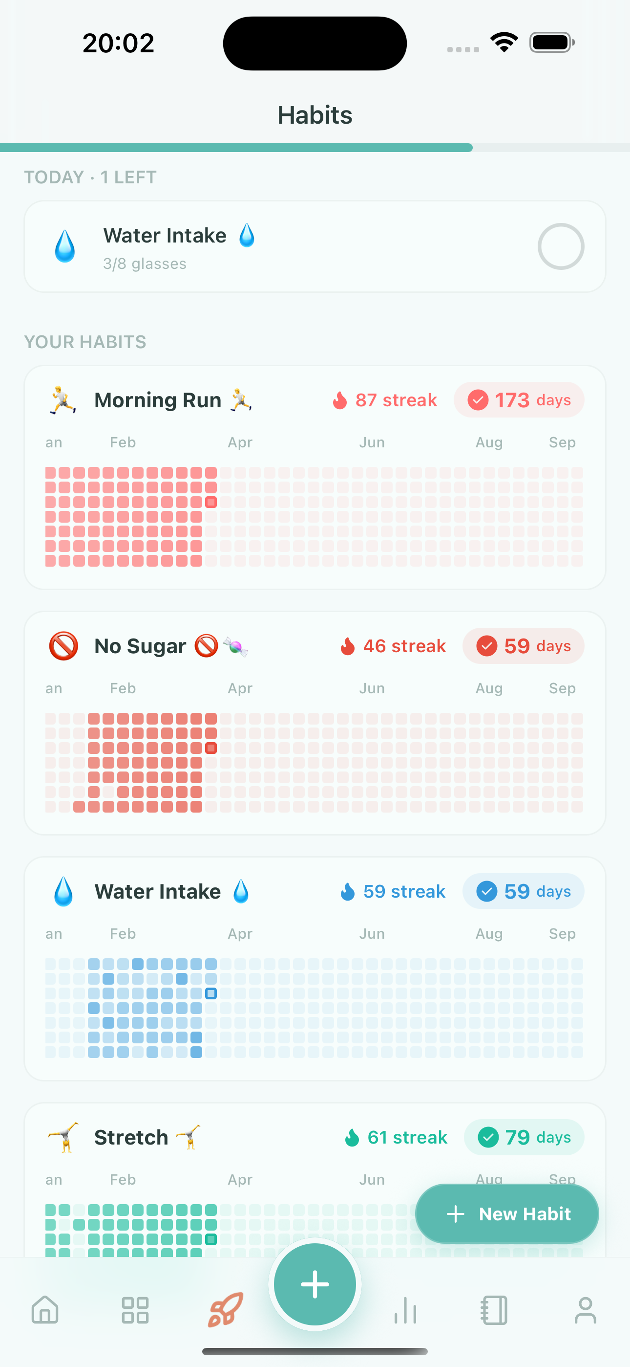 Doubly app showing your habits with daily streaks and progress grids